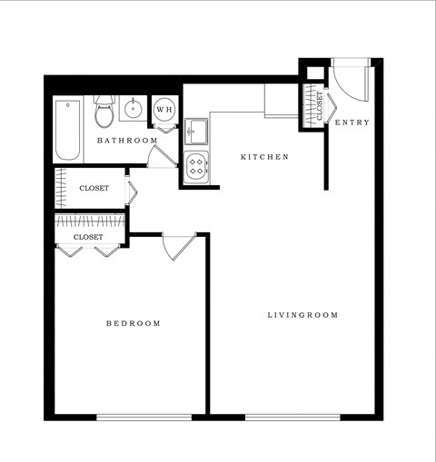 Floor plan for 1 bed, 1 bath, 529 sqft